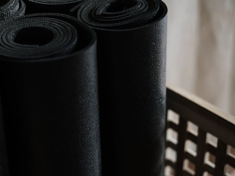 Detailed close-up of exercise equipment on a yoga mat.